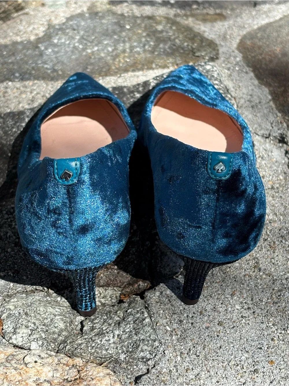 kate spade Deep Teal Velvet rhinestone heel Pointed-Toe Pumps - Picture 4 of 11